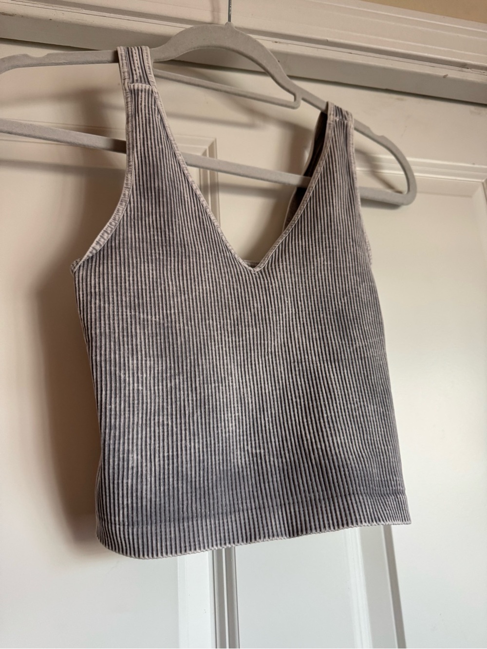 Lemon Tree OS One Size Grey Gray Acid Washed Thin Ribbed Fitted Crop Tank Top